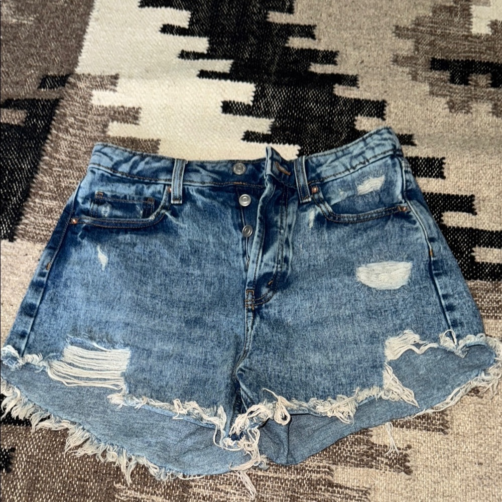 Wild Fable Blue Distressed Jean Shorts with Frayed Hem